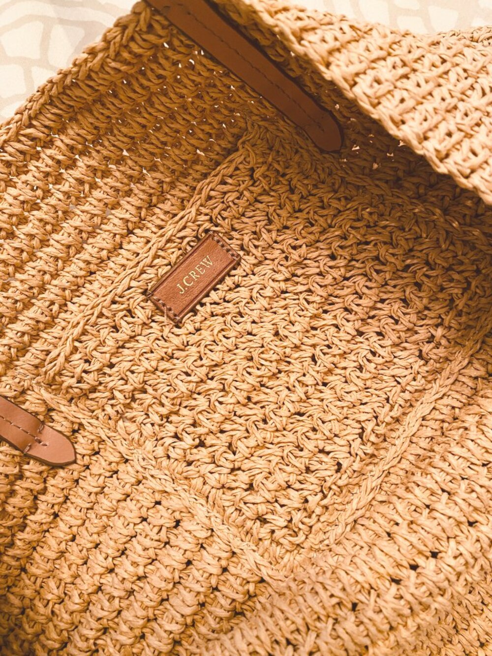 NWOT J. Crew Woven Straw Market Tote Large Packable Bag With Leather Straps - Picture 6 of 10